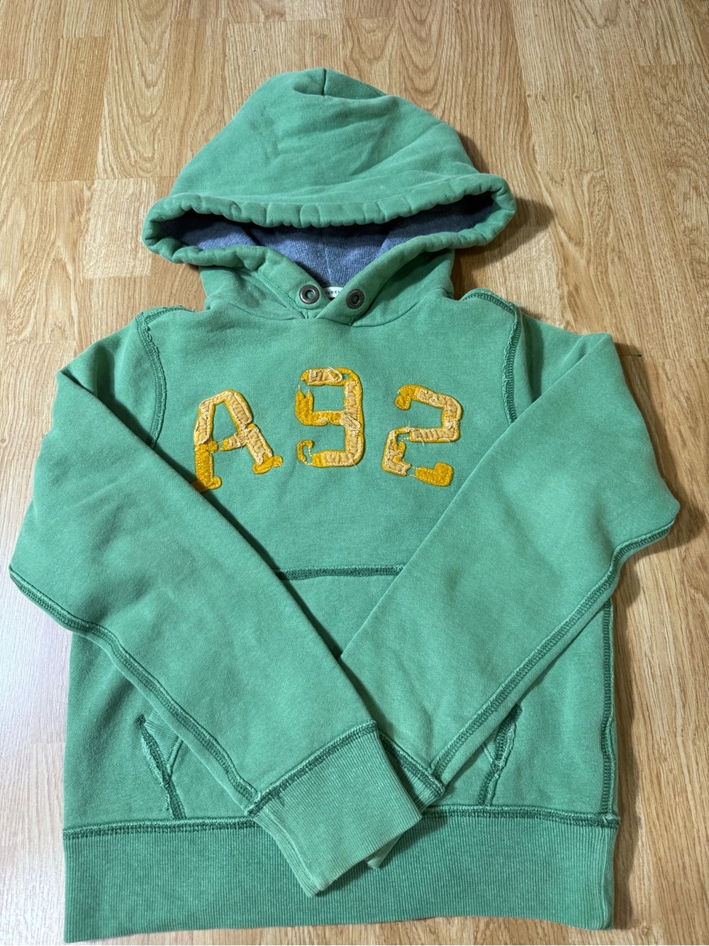 Abercrombie & Fitch Green Kids Hooded Sweatshirt with Yellow Appliqué - Size M